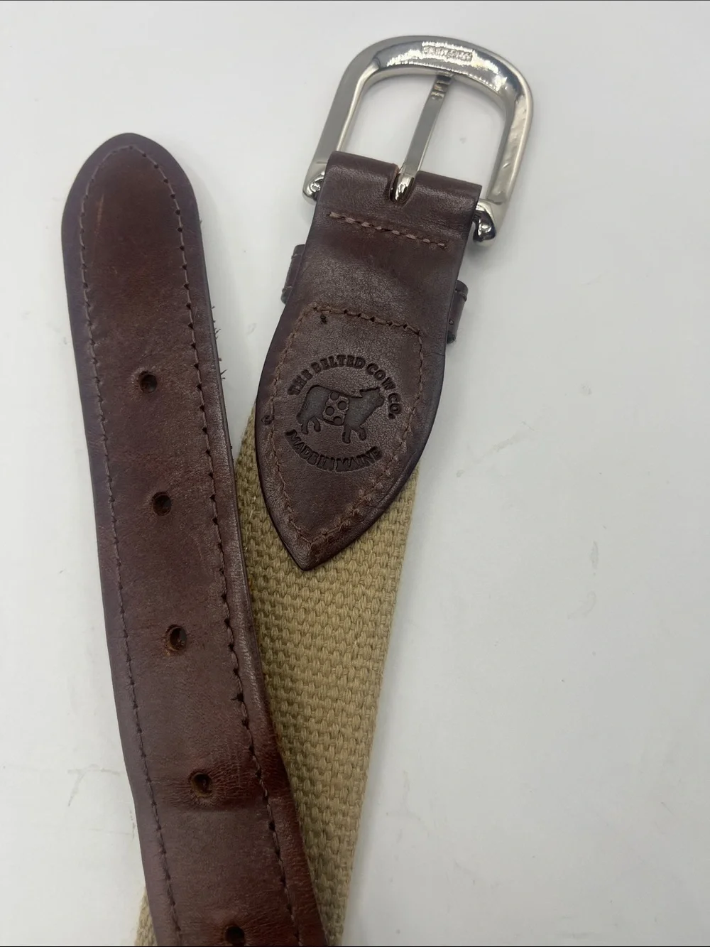 Men's Canvas Belt with Red Sailboat Ribbon and Brown Leather Trim